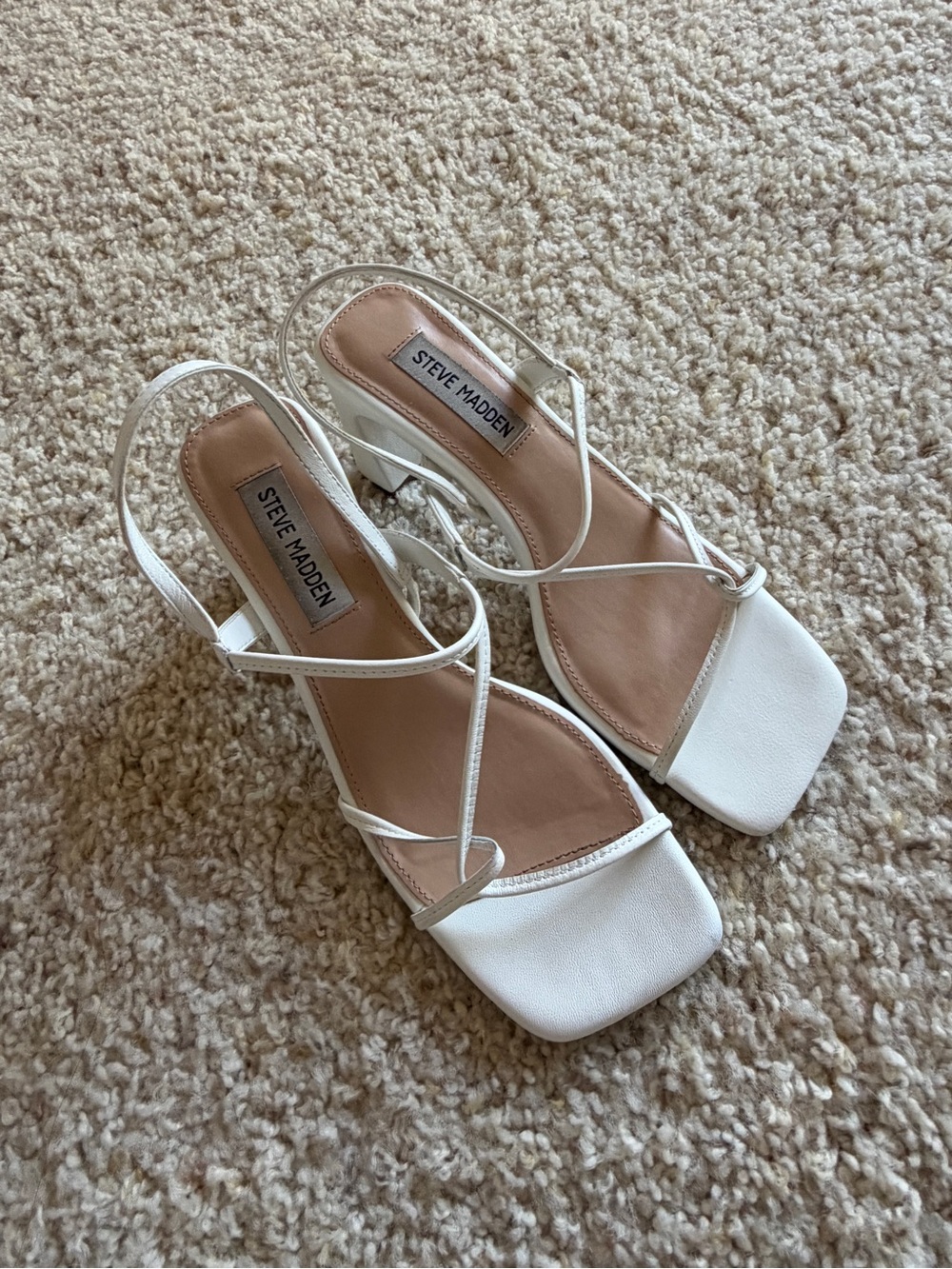 Steve Madden White Strappy Square-Toe Heeled Sandals